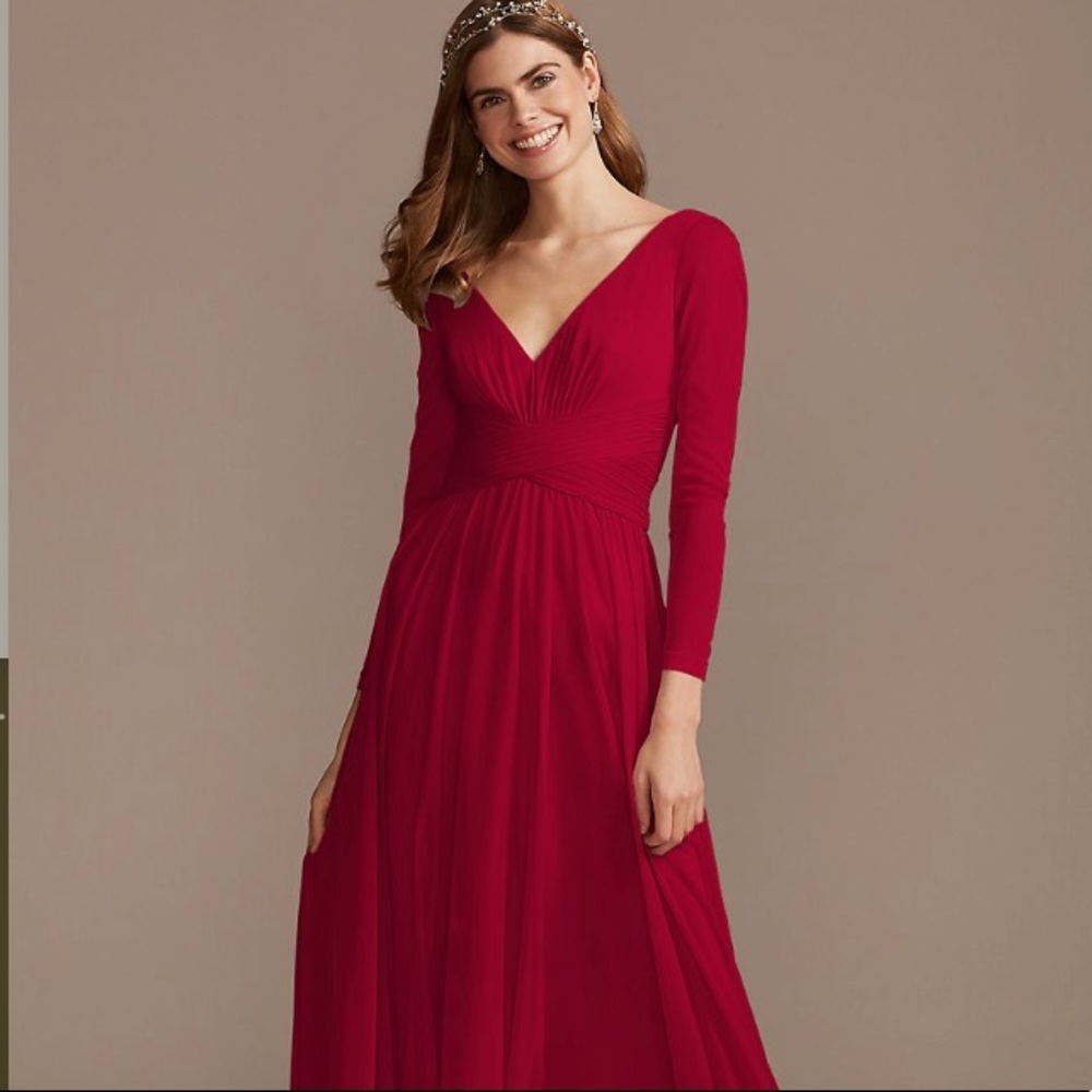 Mesh Illusion Long Sleeve Bridesmaid Dress